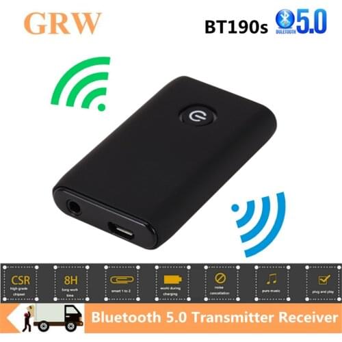GRWIBEOU 2 in 1 Wireless Bluetooth 5.0 Transmitter Receiver Chargable for TV PC Car Speaker 3.5mm AUX Hifi Music Audio Adapter