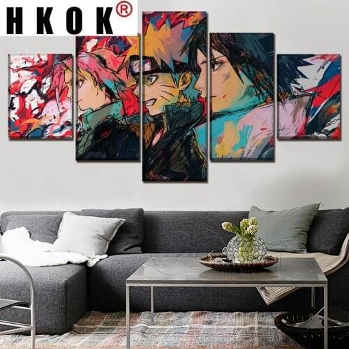 HKOK 5 Panels Anime Canvas Paintings Posters Prints Graffiti Japan Cartoon Wall Art Picturs Anime Poster Home Decor Living Room