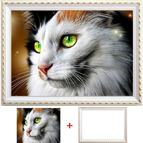 Framed 5D DIY Diamond Painting Cat Rhinestone Art Diamond Embroidery Sale Animal Handmade Gift Wall Decoration