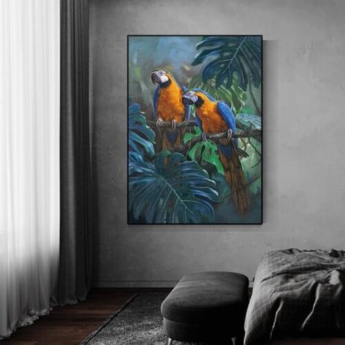 Nordic Flowers and Birds Tiger of Tropical Rainforest Plants Poster Wall Art Canvas Painting Home Decor For Living Room