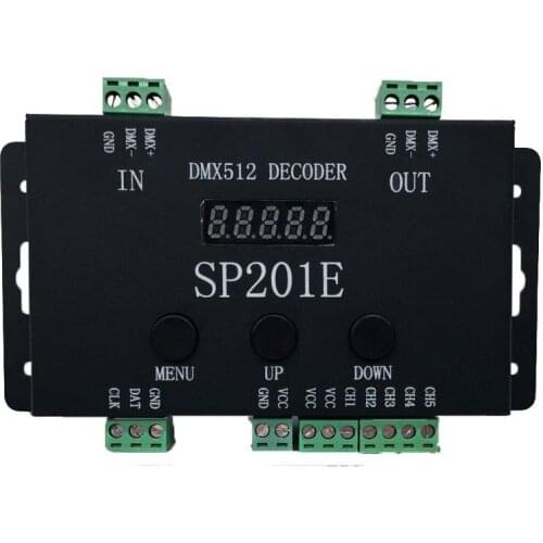 SP201E DMX512 Decoder controller SPI Signal Addressable RGB led strip Pixel LED 5 Channel PWM Output WS2812B 1903 TM1804 DC5V-24