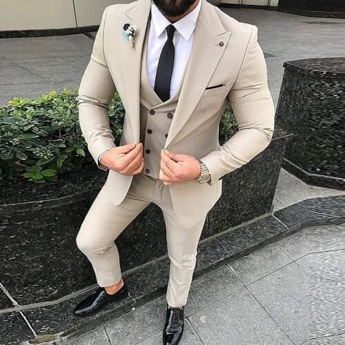 Brown/Black Men Suit 3 Pieces Slim Fit Regular Casual Notched Lapel Business Groomsmen Tuxedos for Wedding(Blazer+Vest+Pant)