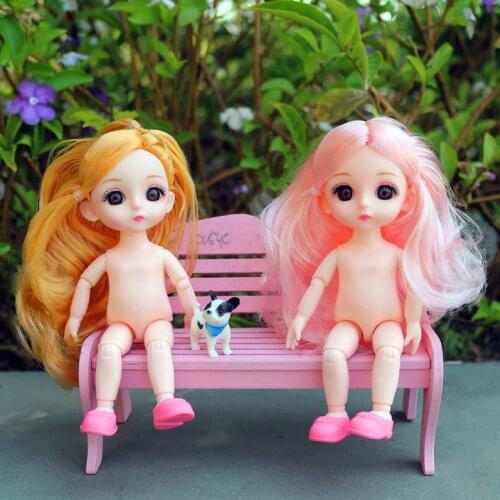 BJD 16 cm Cute Doll 13 Joints Removable Blonde Brown Hair Nude Doll 3D Eyes 1/12 DIY Girl Toy Childrens Birthday Gift for Shoes