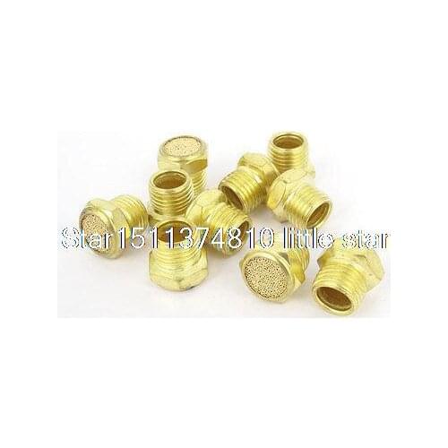 Brass 1/4PT Male Threaded Valve Exhaust Muffler Sound Reducer 10 Pcs