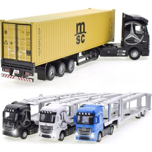 1:50 Diecast Metal Model Toy Container truck Pull Back With Sound & Light High Simitation Cars Toys For Children Kids Xmas Gifts