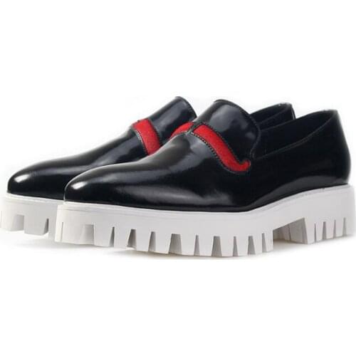 Winter Genuine leather Loafers Round toe casual shoes handmade increase men shoes Slip on platform shoes