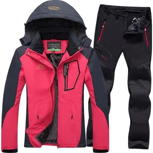 Ski Jacket suits Women Waterproof Fleece Snow Jackets Thermal Coat Outdoor Mountain Skiing Snowboard Jacket Pants Plus Size