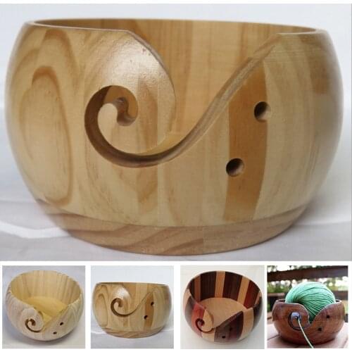 Natural Wood Yarn Bowl Hand Knitting Sewing Products Organizer Knitting Crochet Wool Shelf Storage Bowl