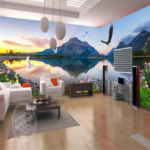 3D mountain lake theme space background wall professional production mural factory wholesale wallpaper mural poster photo wall