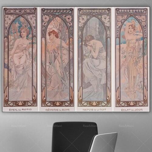 "Everyday Time" by Alfons Mucha, Art Nouveau prints, female portraits, Mucha paintings, fine art prints, famous art deco posters