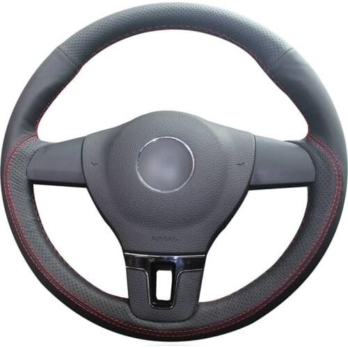 Hand-stitched Black Genuine Leather Car Steering Wheel Cover for Volkswagen VW Sharan Passat Variant EOS Amarok California