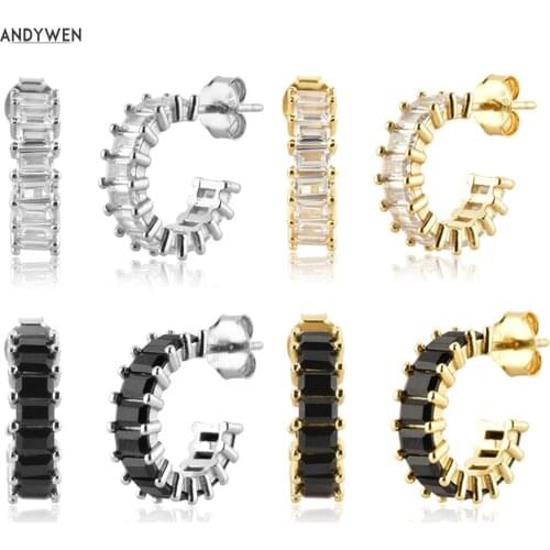 ANDYWEN 925 Sterling Silver Gold 10mm Clear Black Hoops Earring Clips Piercing Pendiente Luxury Jewelry Fine Jewelry CZ Rainbow