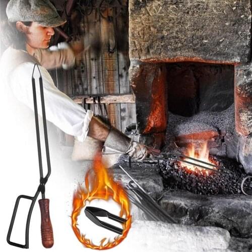 Grilling Tong Lightweight Rust Resistant Iron Scald-proof Handle Fire Charcoal Clip for Outdoor Grilling Tong