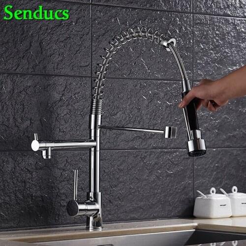 Senducs Pull Down Kitchen Faucet Single Handle Kitchen Sink Faucet with High Quality Polished Chrome Kitchen Water Faucet