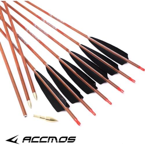 6/12pcs 33inch Pure Carbon Arrows Wood Skin Spine 400 450 500 600 700 With 5" Real Feather for Longbow Recurve Bow Hunting