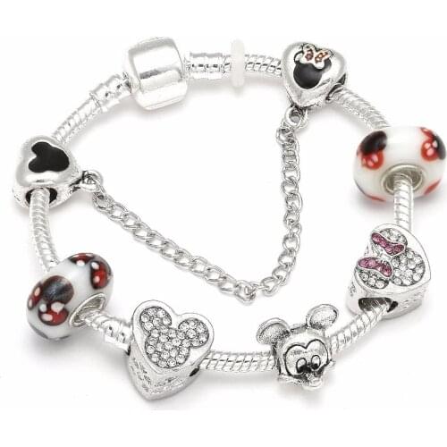 High Quality European Style Charm Bracelets & Bangle Fashion Original DIY Minnie Bracelet for Children Snap Jewelry Gifts