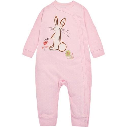 Y339 Autumn Romper cotton climbing clothes newborn baby girl Romper diagonally buckle Siamese clothes pink bunny pattern