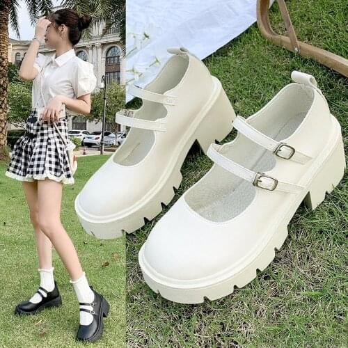 Womens Lolita Loafers 2021 Womens Buckle Belt Casual Shoes Leather Thick Heel Womens Mary Jane Shoes Womens High Heels
