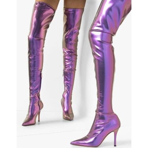 New Patent Leather Long Boots Party Shoes Woman Winter Women Over The Knee Boots Fashion Thin High Heels Shoes Plus Size Boots