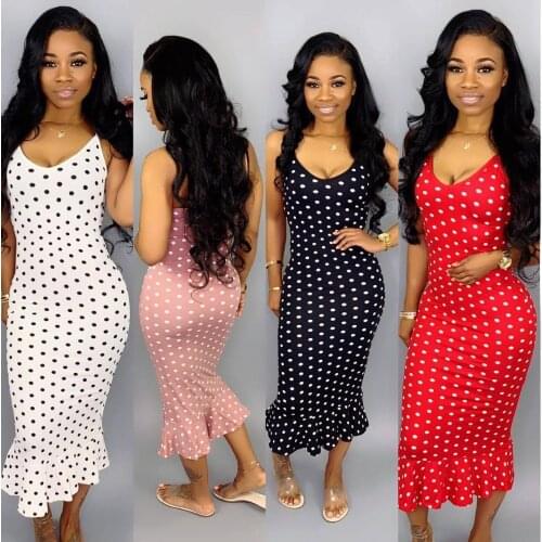 76HM6082 Summer fashion sexy versatile popular womens new sling sleeveless polka dot printed Ruffle Dress dress for women