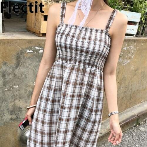 Flectit Plaid Smocked Tiered Midi Dress With Ruffled Hem Vintage Summer Dress Women Feminine Vestido