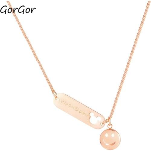 GorGor Necklace Women Stainless Steel Pattern Hollow Out Smiley with Mickey Pendant Individuality Fashion Accessories TX-1752