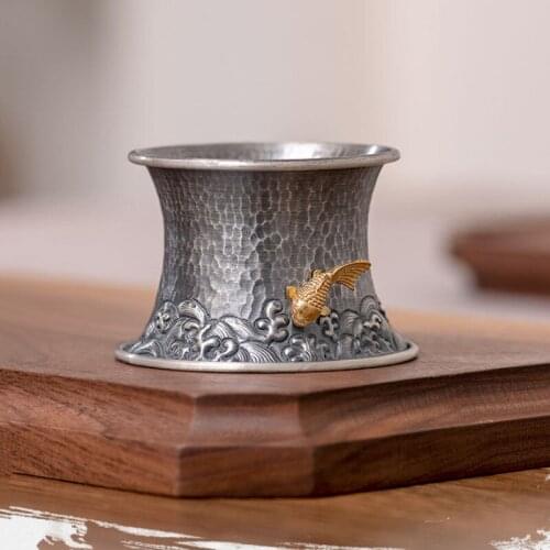 Gilt Koi Anti-oxidation Tea Saucer Sterling Silver 999 Tea Infuser Net Bracket Filter Hole Water Separator Kungfu Tea Set Tools