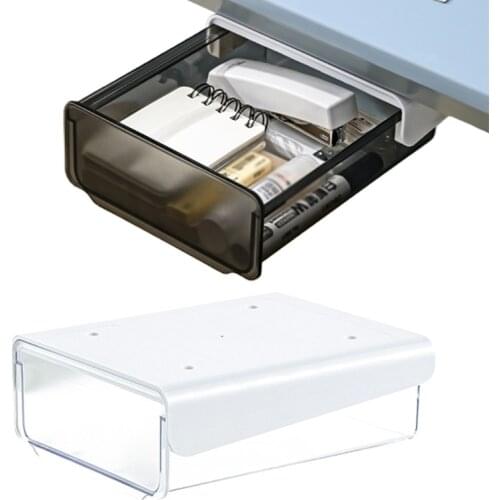 1Pc Under Desk Drawer Storage Box Transparent Hidden Pen Pencil Holder Tray Hanging Stand Adhesive Stationery Organizer