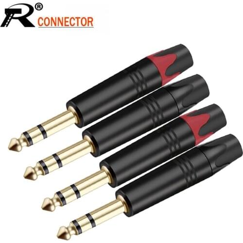 10PCS Jack 6.35MM 3PoleStereo Male Plug Connector Aluminum Tube Brass Gold Plated 1/4 Inch Microphone Plug Audio Cable Connector