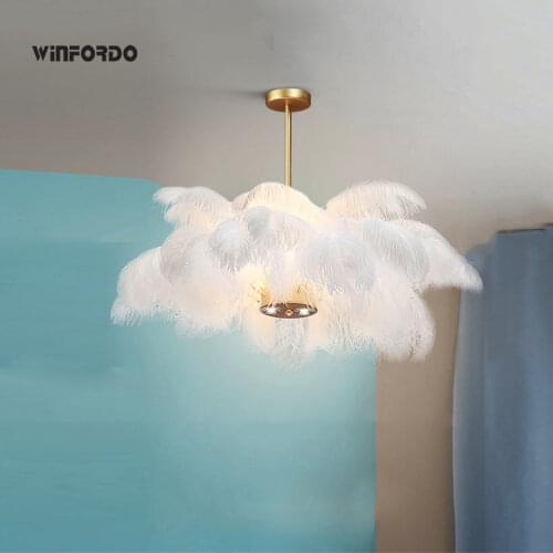 Natural Ostrich Feather Pendant Lights LOFT LED Pendant Lamp FOR Bedroom Living Room Restaurant Lighting Deco Hanging Lamp