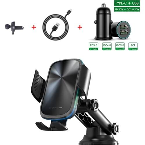 15W Qi Fast Wireless Car Charger Holder Infrared Sense Auto-Clamp Mobile Phone Holder for iPhone 12/11 Pro Max Samsung S21 S8