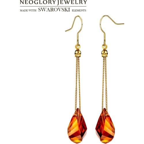 Neoglory Crystal Long Chain Dangle Earrings Red Elegant Geometric Stylish Lady Trendy Embellished With Crystals From Swarovski