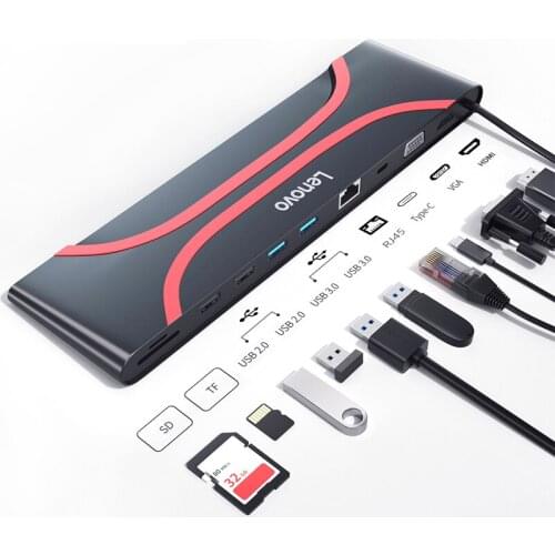 Lenovo Type USB C HUB Adaptor 10 Port Splitter To HMDI VGA USB3.0 RJ45 TF SD Reader For Macbook Laptop Accessorie Expander