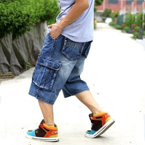 2021 New Denim Shorts Mens Big size Loose baggy Short Jeans for Men Boys Hip Hop Skateboard pants for Rappers Rap trousers
