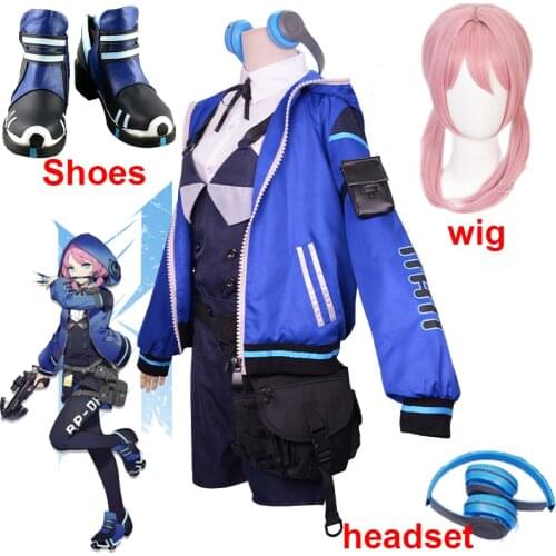 Game Arknights Blue Poison Cosplay Costume Full Set Original Skin Outfit Cloth Shoes Wig Halloween Costume for Women