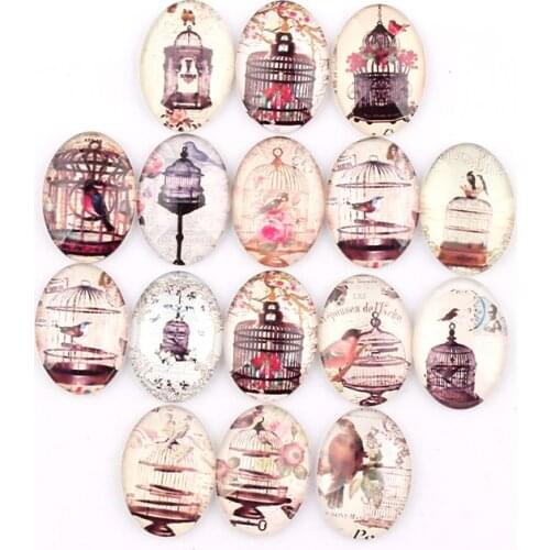 Handmade 4 Size Glass Mix Bird Cage Oval Flatback Cameo Cabochon Domed DIY Jewelry Charm Photo Pendant Setting