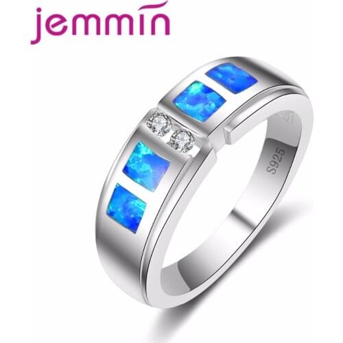 Blue Fire Opal For Women 925 Sterling Sliver Rings White Austrian Crystal Wedding Rhinestone Spinner Ring Party Gift