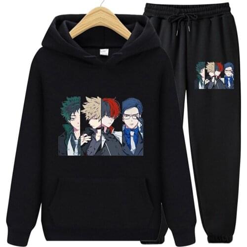 Two Piece Sets Winter Y2k Funny Anime Print Fitness Suit Cute Hoodies Sweatshirt Pullover Casual Pants Oversized Women Clothes