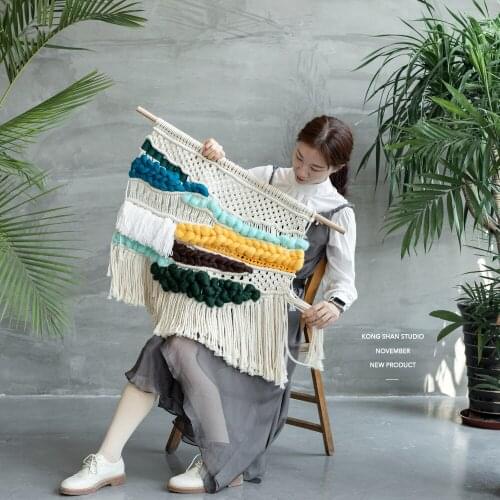 Contrasting Color Tapestry Pastoral Hand Woven Crocheted Tapestry Restaurant Cafe Home Textile Decoration Wall Hanging Decor