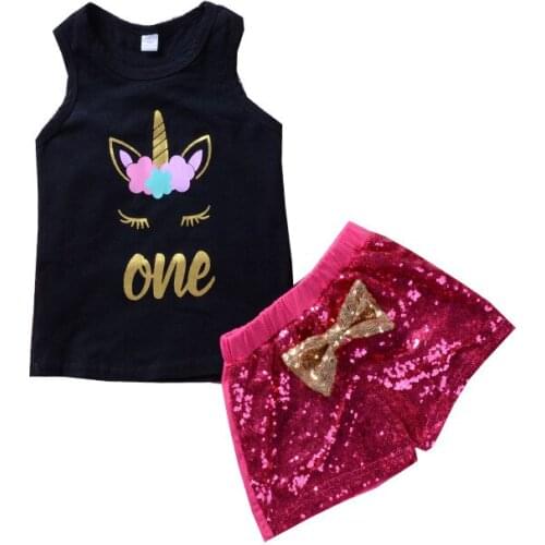 Summer Baby Girls Clothes Sets Fashion Kids Printed T shirt Sequin Shorts Suit Girls Princess Vest T-shirt Shorts Clothing Set