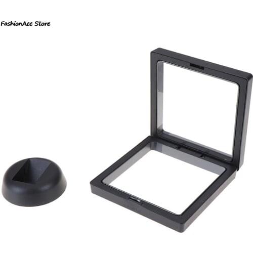 Fashion Cases Displays Square 3D Albums Floating Frame Holder Black White Coin Box Jewelry Display Show Case For Wedding 90*90mm