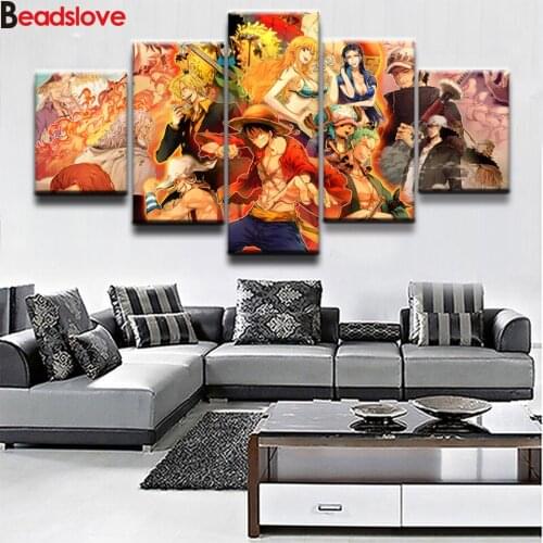 Home Decor Modular 5d Diamond embroidery 5 Pieces Prints The King of Cartoon Pirates Pictures diy full square diamond painting