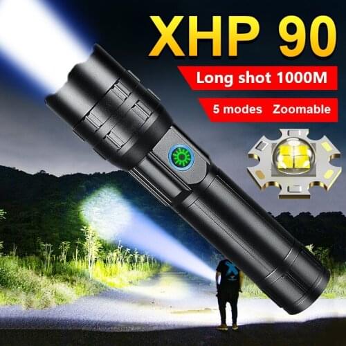Powerful XHP90 Led Flashlight Torch Light XHP70 High Power Rechargeable Tactical Flashlight 18650 USB Waterproof Hunting Lantern