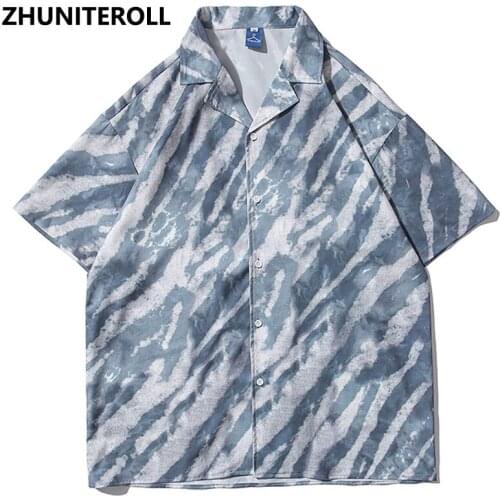 2021 Striped Print Hawaiian Beach Shirts Hip Hop Short Sleeve Button Up Streetwear Japanese Shirt Mens Fashion Clothing Trends