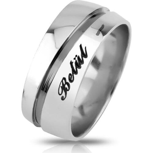Tesbihane Personalized Name Written Waterway Design Gray Color 925 Sterling Silver Men 'S Wedding Ring