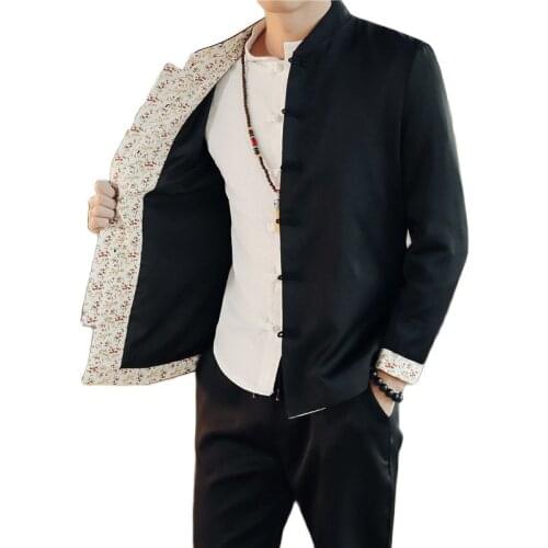 2019 Black Chinese Retro Style Mens Suits Fashion Business Casual Men Suit Jacket and Pants Size S-4XL Stand Collar Suit Man