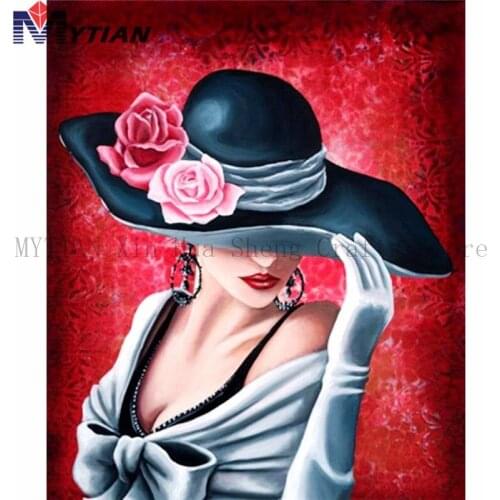 MYTIAN DIY Full Square Diamond Painting Hat Beauty Women 5D Diamond Embroidery Handmade Cross Stitch Rhinestone Mosaic Pattern