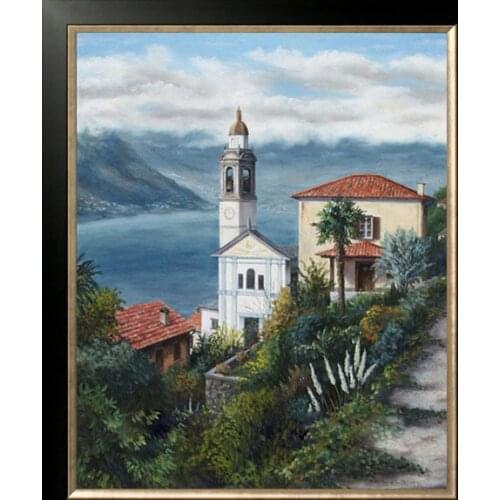 Nesso church scenery Alpine house Art Needlework 14CT Canvas Unprinted Handmade Embroidery Cross Stitch Kits DIY Home Decor