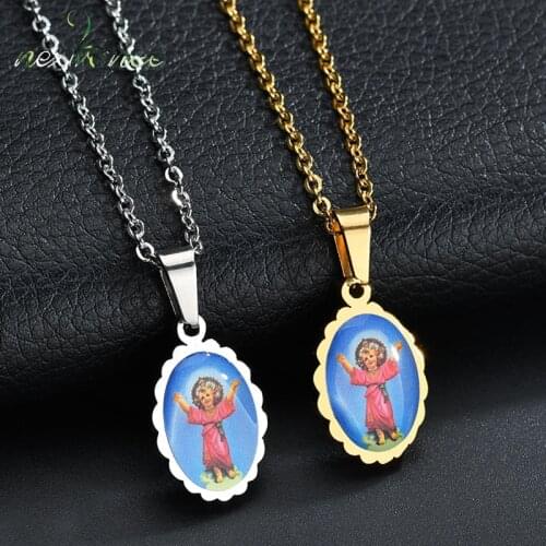 Nextvance Christian Stainless Steel Jesus Oval Christ Pendant Necklaces Art Picture Catholic Necklace Men Women Amulet Gifts