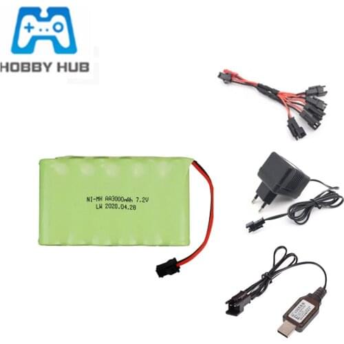 NIMH Battery 7.2V 3000mah Battery with Charger set For Rc Toy Cars Boats Guns Ni-MH AA 2800mah 7.2v Rechargeable Battery